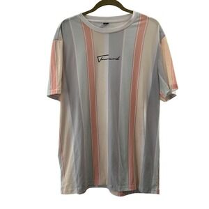 Shein Mens‎ L Striped T-Shirt Multicolor Cotton & Polyester Blend Pastel Tee